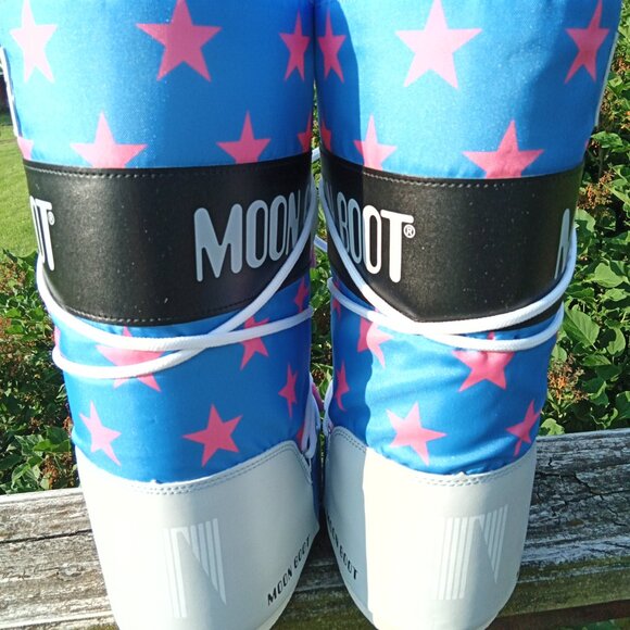 Moon Boot Retro Biker Pink Stars on Blue 35/38,US Ladies 4  5, 6, 7 - Picture 5 of 11